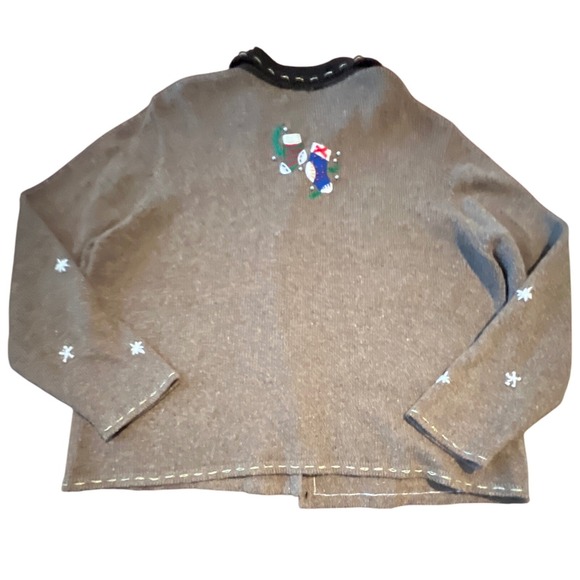 Studio Joy Ugly Christmas Sweater Brown Snowman Button Front Cardigan - Picture 6 of 6